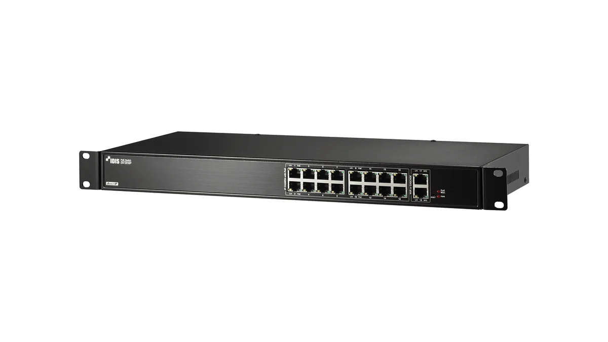 IDIS DH-2018P 18 Port DirectIP Gigabit PoE Switch, 16-Port, PoE/PoE+ Switch 140W max PoE output