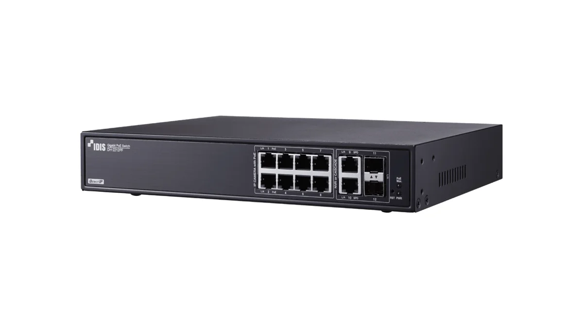 IDIS DH-2212PF 12 Port DirectIP Gigabit PoE Switch, 8-Port, PoE/PoE+ Switch 140W max PoE output, 2 SFP Slots