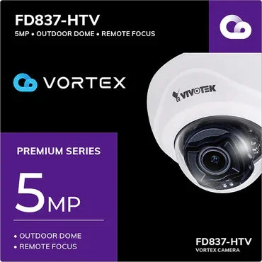 Vivotek FD837-HTV-1Y VORTEX Prem. 5MP IP66 Remote Focus AI Dome, w/ 1-yr license