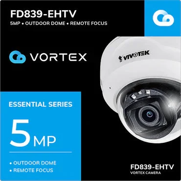 Vivotek FD839-EHTV-1Y VORTEX Essent. 5MP IR IP66 Remote Focus Dome w/ 1-yr license