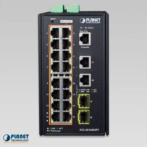 Planet IGS-20160HPT Industrial 16-Port Gigabit PoE SFP Managed Switch