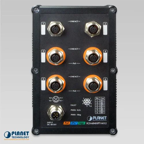 Planet IGS-604HPT-M12 Industrial IP67 Rated 4-Port PoE Managed Ethernet Switch