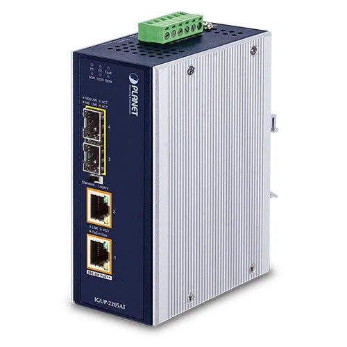 Planet IGUP-2205AT Industrial 2-Port 100/1000X SFP to 2-Port 10/100/1000T 802.3bt PoE++
