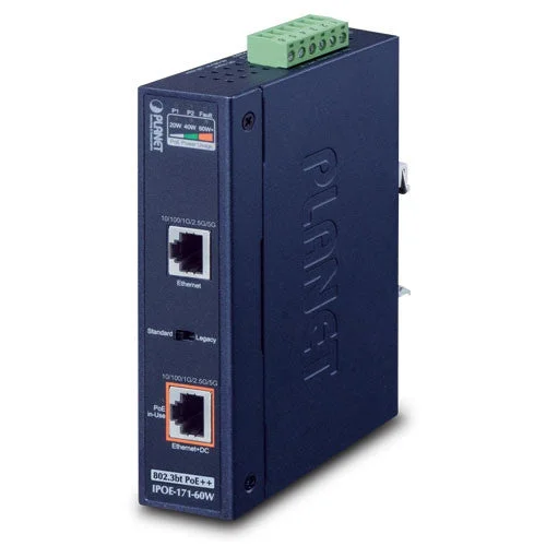 Planet IPOE-171-60W Industrial Single-Port 10/100/1000Mbps 802.3bt PoE++ Injector