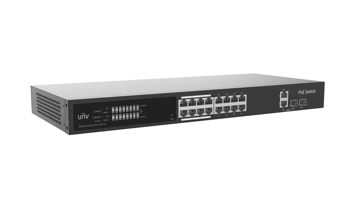 Uniview NSW3000-17GT1GP1GC-POE-IN Giga 16 Port 250W Cloud Managed Ethernet PoE Switch