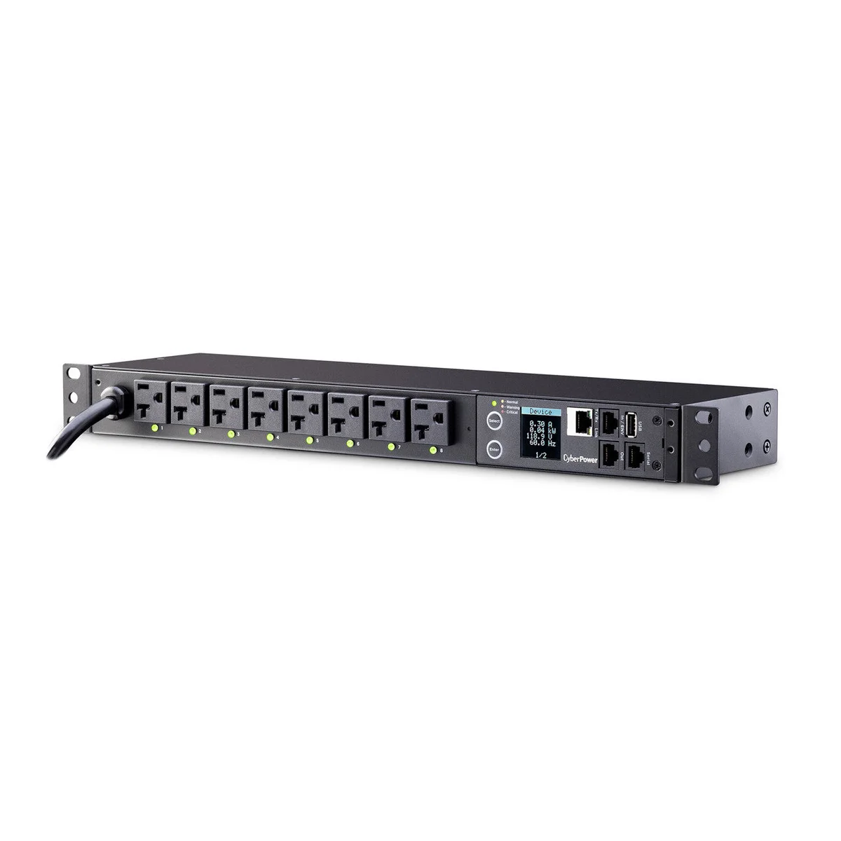CyberPower PDU41002 Switched PDU 20A 120V NEMA (L)5-20P input 8 NEMA 5-20R output 12ft cord 1U 3 Year Warranty