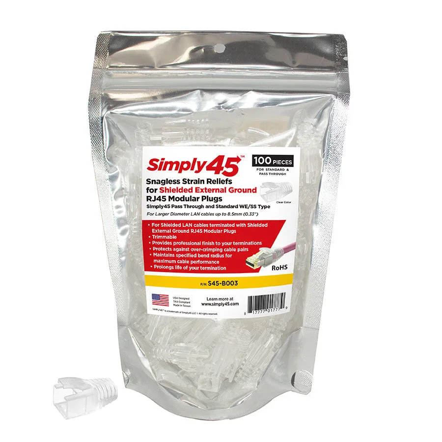 Simply45 SIM-S45-B003 Strain Reliefs for All S45 Brand Shielded External Ground Mod Plugs. -100pcs/Bag