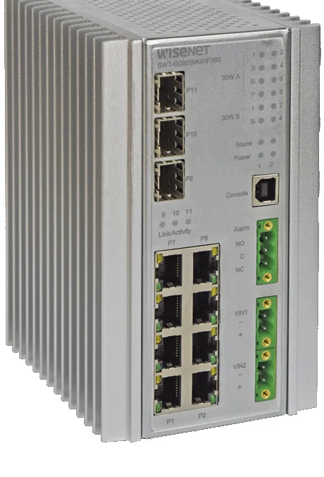 Hanwha SWT-G11MGHP 11 Port Hardened Managed Gigbit Ethernet Switch with 60W PoE