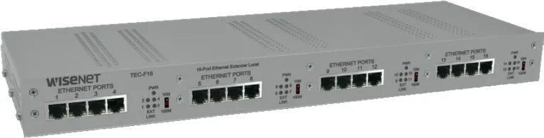 Hanwha TEU-F16 16 Channel Ethernet over UTP Extender With Pass-Through PoE