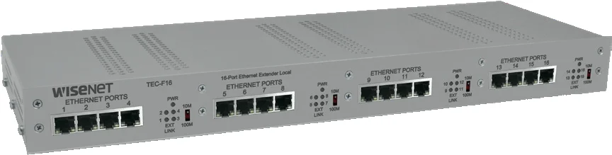 Hanwha TEU-F16 16 Channel Ethernet over UTP Extender With Pass-Through PoE