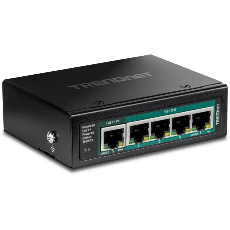 TRENDnet TI-B541 5-Port IndustrialGigabit PoE++ Powered DIN-Rail Switch with PoE Pass-Through