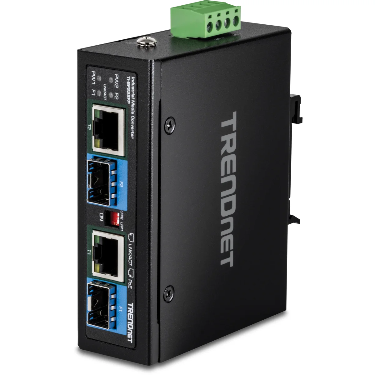 TRENDnet TI-BF22SFP 2-Port Industrial SFP to Gigabit PoE++ Media Converter