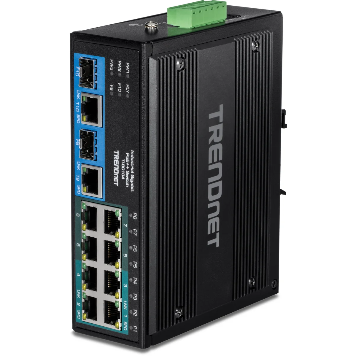 TRENDnet TI-BG104 10-Port Industrial Gigabit PoE++ DIN-Rail Switch