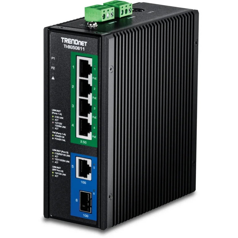 TRENDnet TI-BG50611 6-Port Industrial 2.5G PoE++ DIN-Rail Switch with 10G Ports