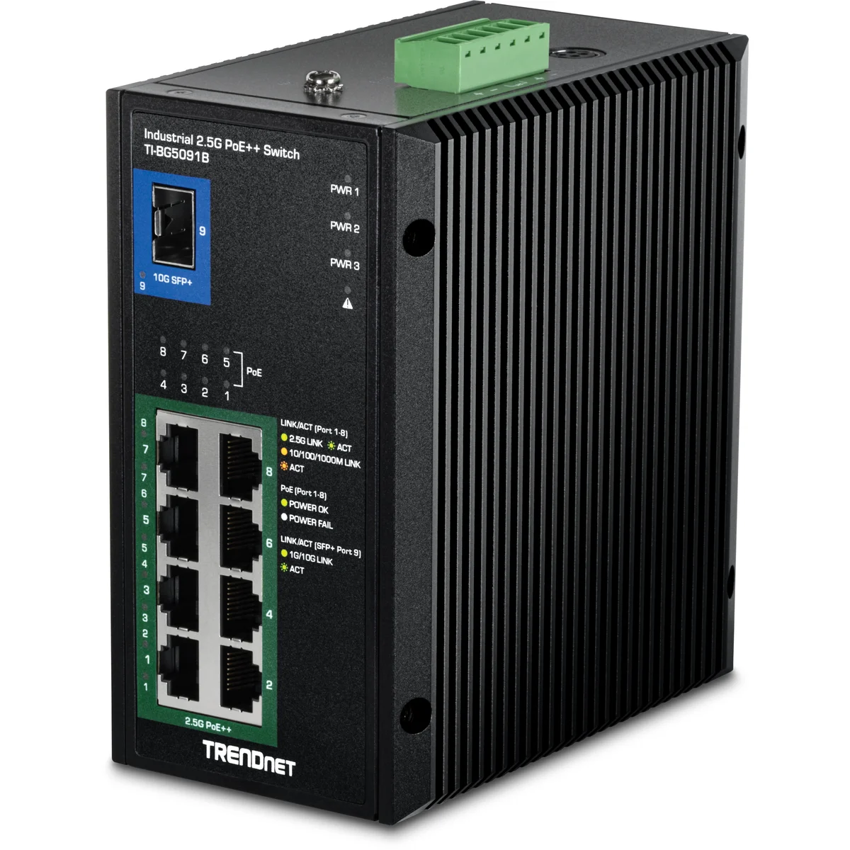 TRENDnet TI-BG5091B 9-Port Industrial 2.5G DIN-Rail PoE++ Switch with 10G SFP+ Port( 24 - 57V )