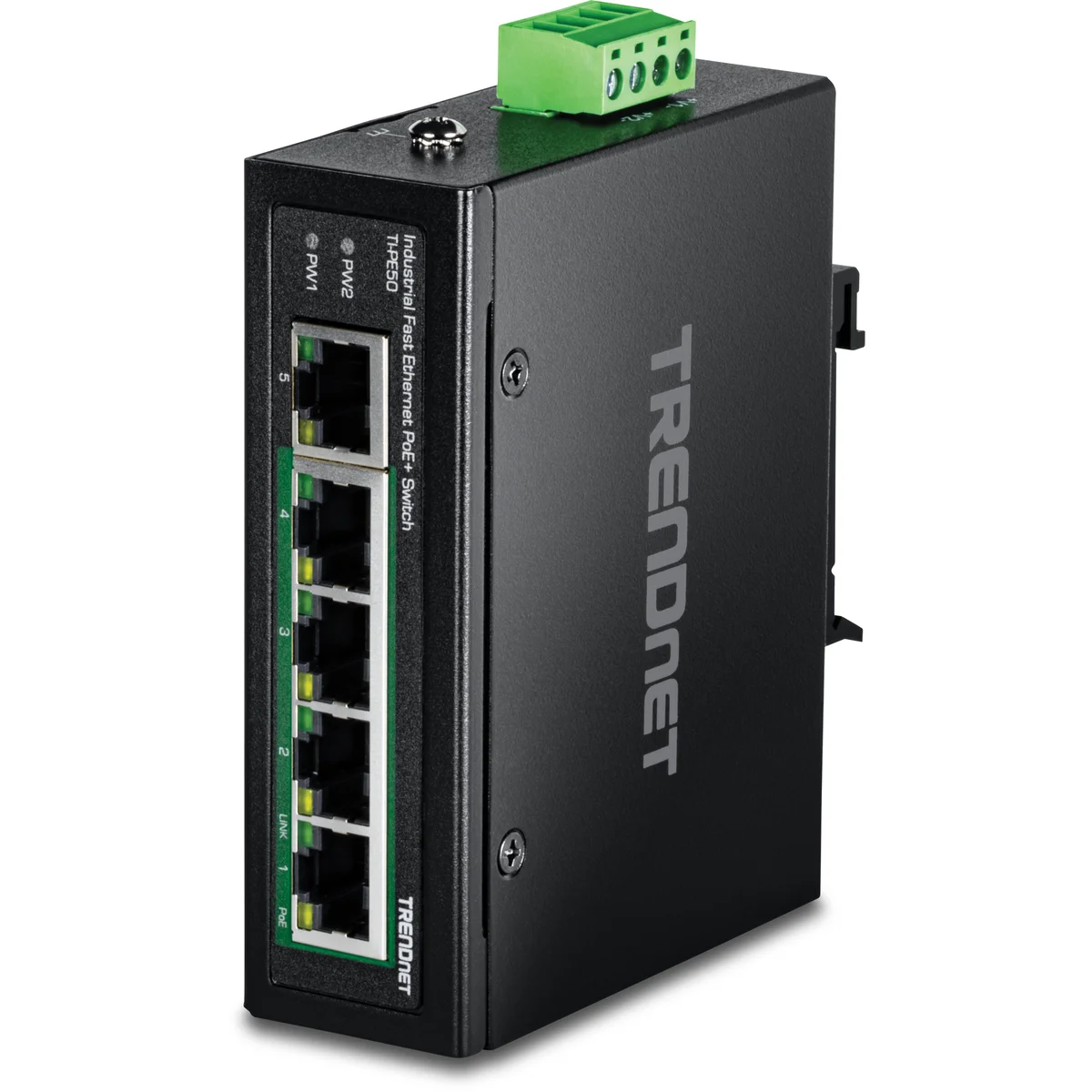 TRENDnet TI-PE50 5-Port Industrial Fast Ethernet PoE+ DIN-Rail Switch