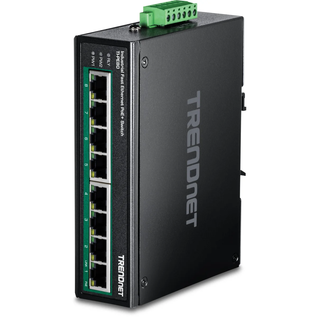 TRENDnet TI-PE80 8-Port Industrial Fast Ethernet PoE+ DIN-Rail Switch