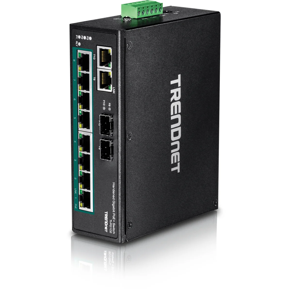 TRENDnet TI-PG102 10-Port Hardened Industrial Gigabit PoE+ DIN-Rail Switch