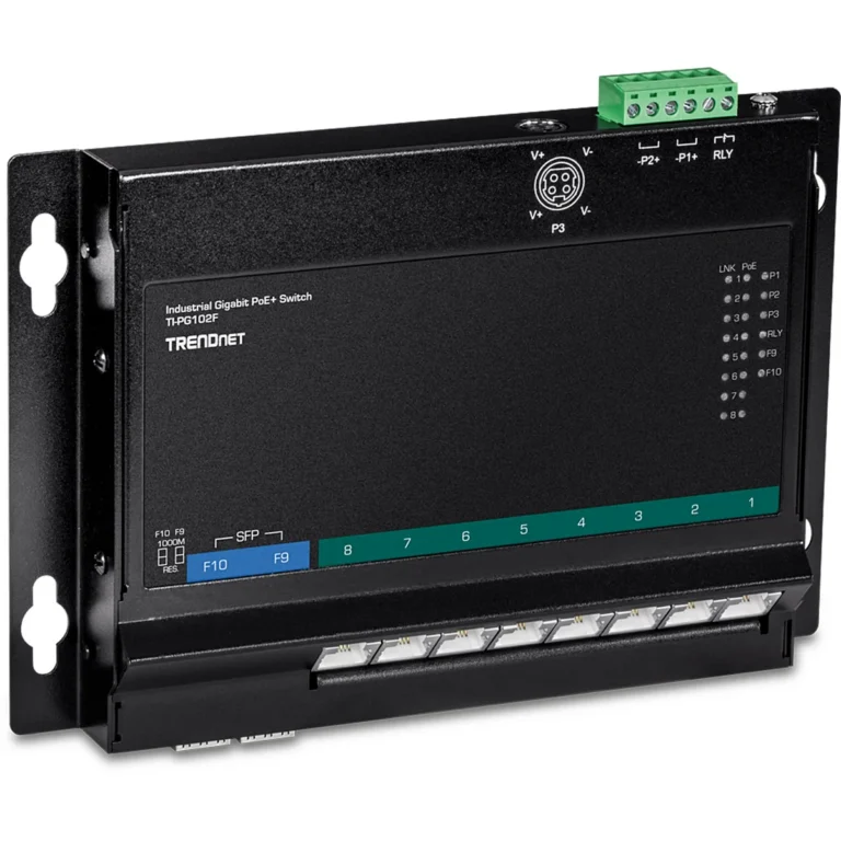 TRENDnet TI-PG102F 10-Port Industrial Gigabit PoE+ Wall-Mount Front Access Switch