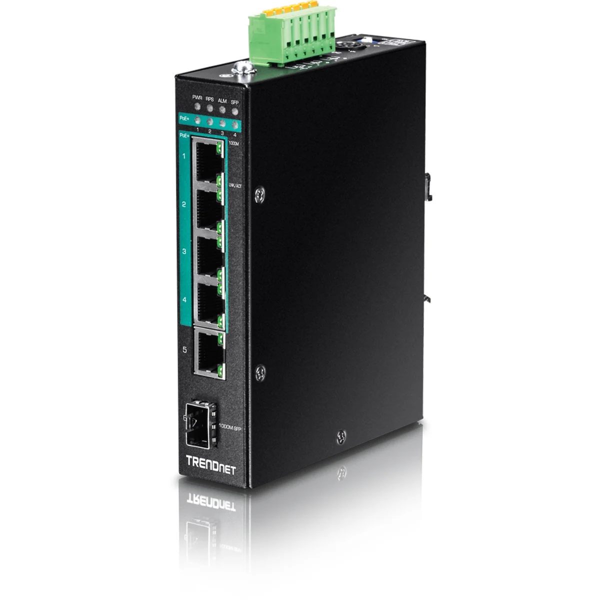 TRENDnet TI-PG541 5-Port Hardened Industrial Gigabit PoE+ DIN-Rail Switch