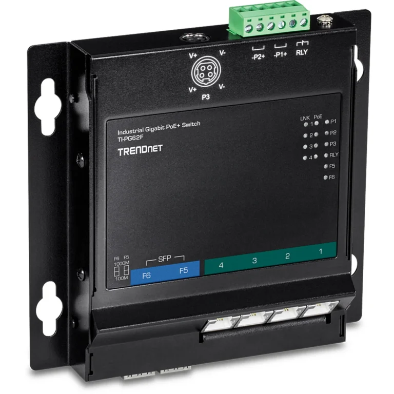TRENDnet TI-PG62F 6-Port Industrial Gigabit PoE+ Wall-Mounted Front Access Switch