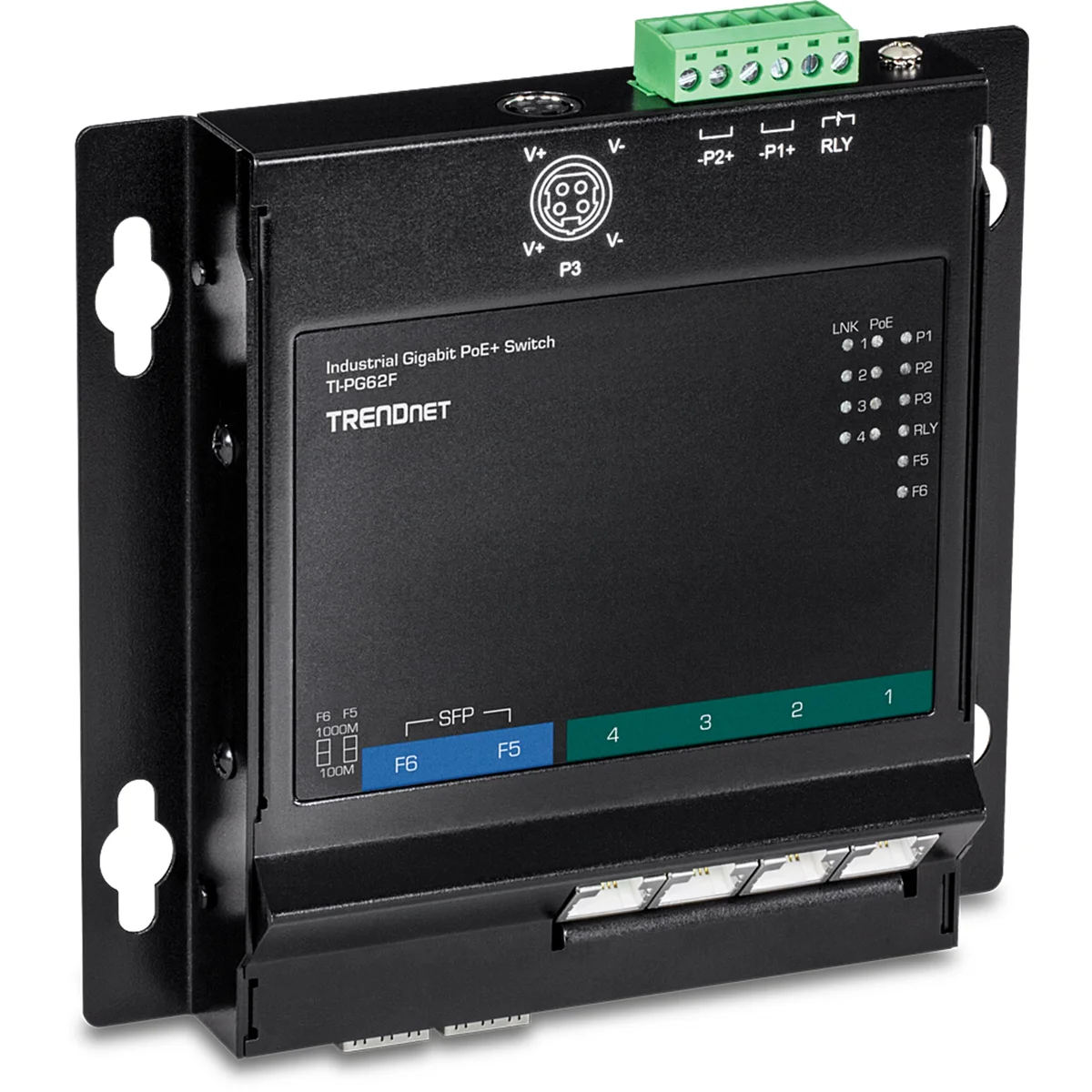 TRENDnet TI-PG62F 6-Port Industrial Gigabit PoE+ Wall-Mounted Front Access Switch