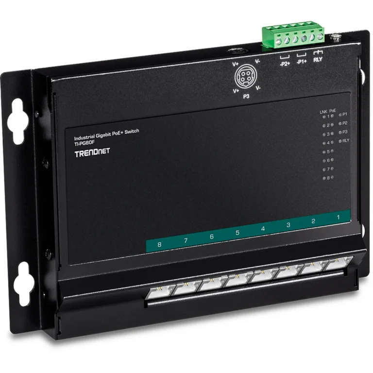TRENDnet TI-PG80F 8-Port Industrial Gigabit PoE+ Wall-Mount Front Access Switch