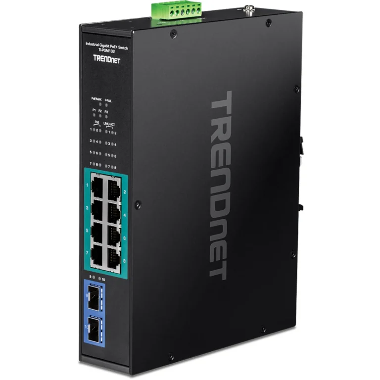 TRENDnet TI-PGM102 10-Port Industrial Gigabit PoE+ DIN-Rail Switch -20° – 65°C (-4° – 149°F)