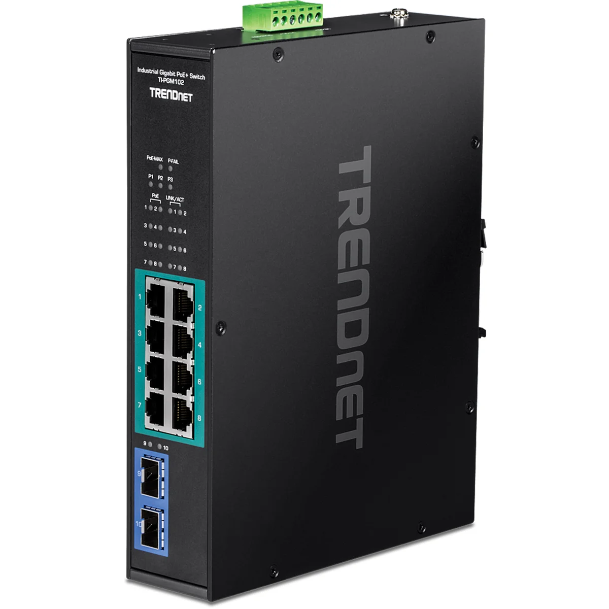 TRENDnet TI-PGM102 10-Port Industrial Gigabit PoE+ DIN-Rail Switch -20° – 65°C (-4° – 149°F)