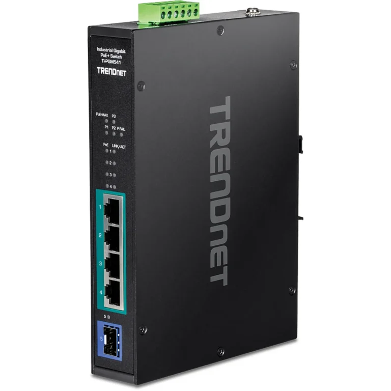 TRENDnet TI-PGM541 5-Port Industrial Gigabit PoE+ DIN-Rail Switch -20° – 65°C (-4° – 149°F)