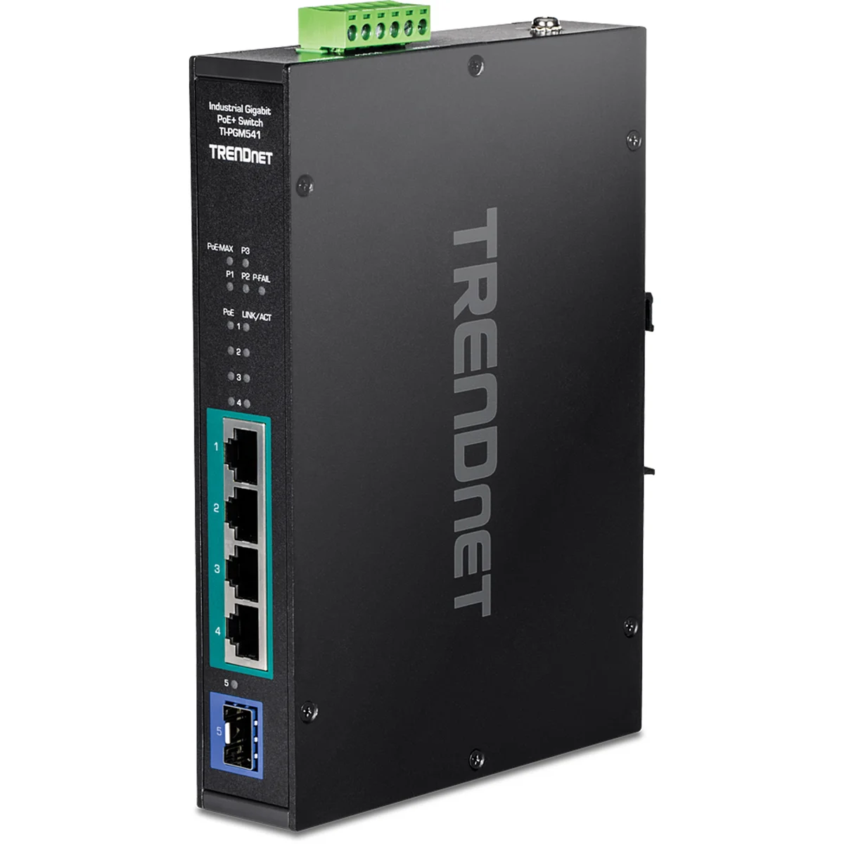 TRENDnet TI-PGM541 5-Port Industrial Gigabit PoE+ DIN-Rail Switch -20° – 65°C (-4° – 149°F)