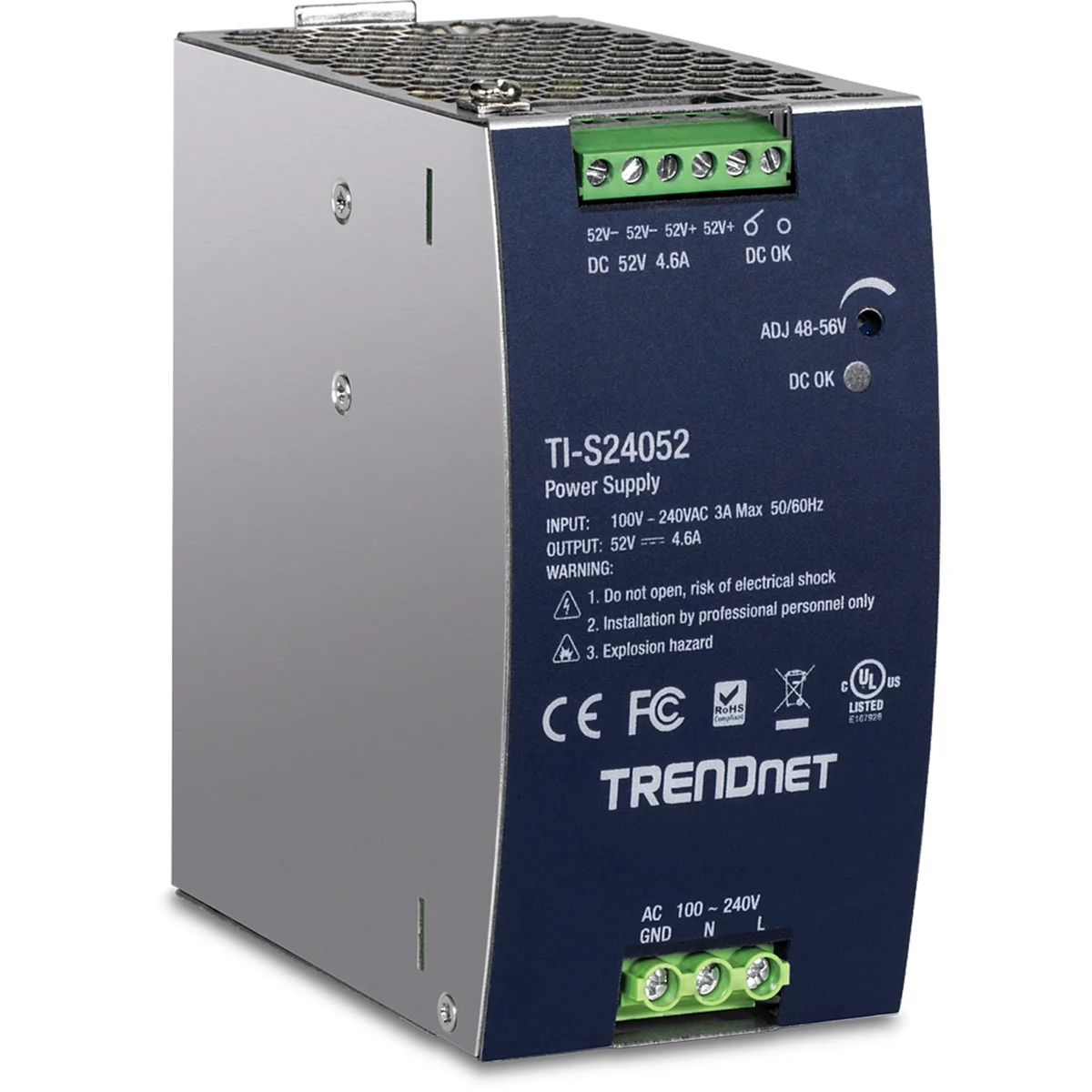 TRENDnet TI-S24052 240W, 52V DC, 4.61A AC to DC DIN-Rail Power Supply with PFC Function