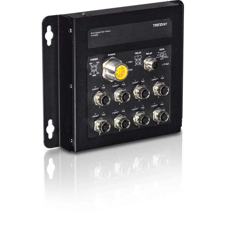 TRENDnet TI-TPG80 8-Port Industrial EN50155 M12 Gigabit PoE+ Railway Switch