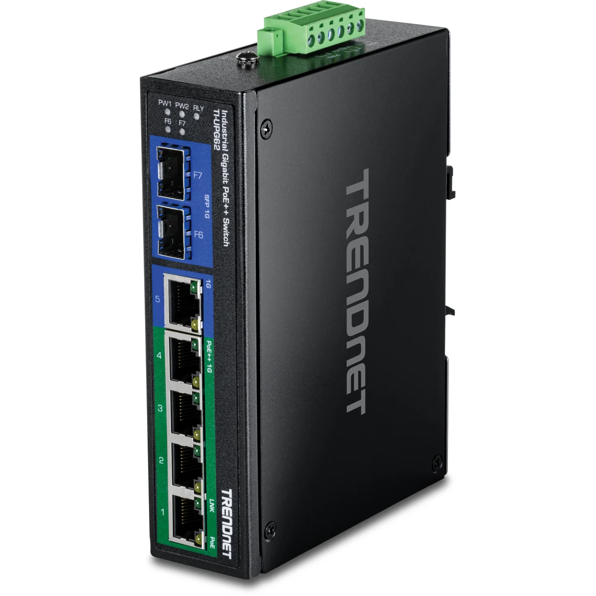 TRENDnet TI-UPG62 6-Port Hardened Industrial Gigabit Ultra PoE DIN-Rail Switch