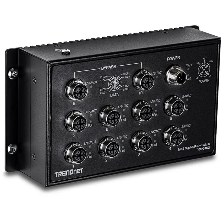 TRENDnet TI-XPG102 10-Port Industrial EN 50155 M12 Gigabit PoE+ Railway Switch