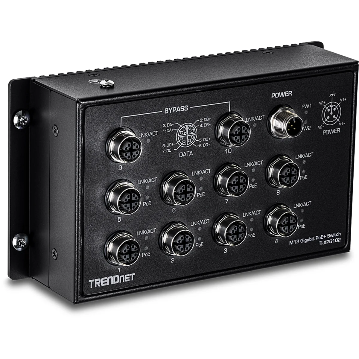 TRENDnet TI-XPG102 10-Port Industrial EN 50155 M12 Gigabit PoE+ Railway Switch