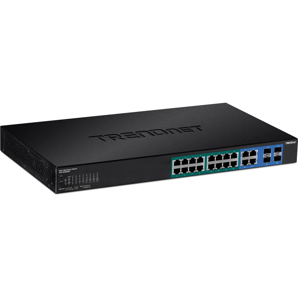TRENDnet TPE-1620WSF 20-Port Gigabit Web Smart POE+ Switch w/ 2 Shared SFP Slots  (16 PoE+, 2SFP) (370W)