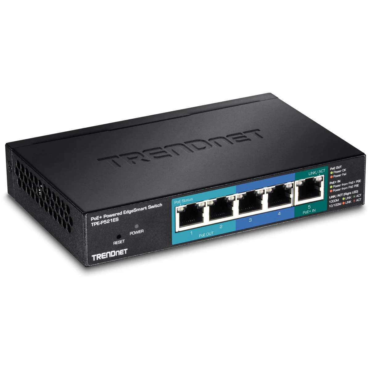 TRENDnet TPE-P521ES 5-Port Gigabit PoE+ Powered EdgeSmart Switch with PoE Pass Through (15W)