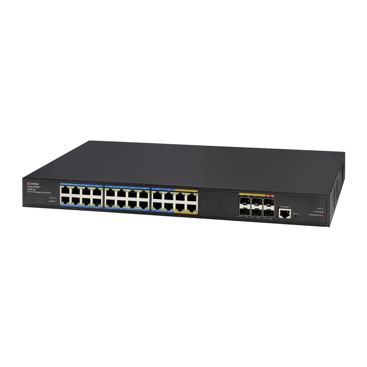 Vigitron Vi30130 24 Port MaxiiNet™ 20 UTP-16, 4 combo UTP/Fiber -16, 2 -1G Fiber uplinks 802.3bt 90w L2+/L3 lite managed network switch