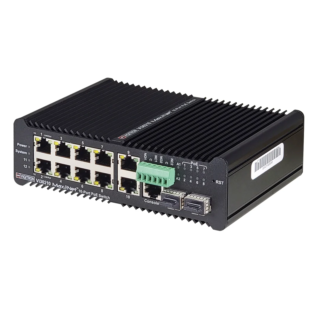 Vigitron Vi30210 Hardened Managed 10-Port, L2+, 1G Industrial 90W PoE Ring Switch
