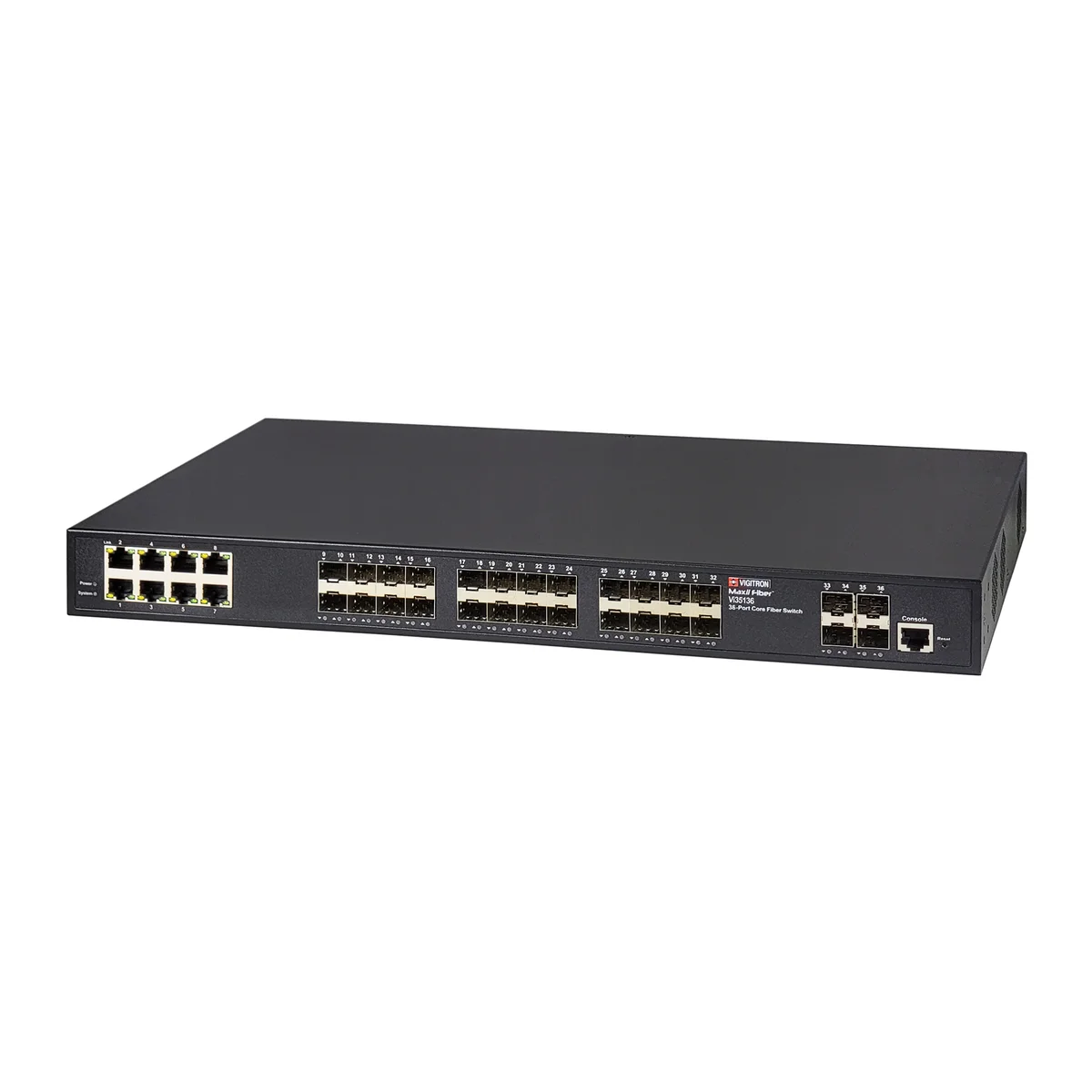 Vigitron Vi35136  36-Port MaxiiNet™ L2+/L3 Hybrid Fiber Network Switch, 24x1G Fiber, 8x1G UTP Ports, 4x1G/2.5G/10G fiber uplink