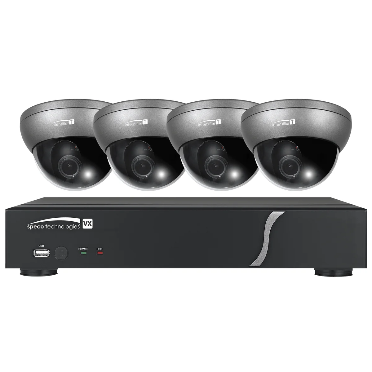 Speco Technologies ZIPT471 4CH HD-TVI DVR, 1080p, 60fps, 1TB w/ 4 Outdoor INT Dome Cameras 2.8-12mm lens, Grey