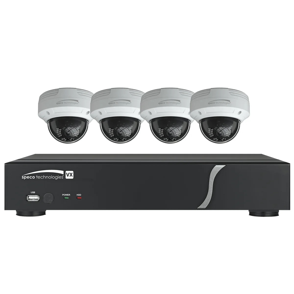 Speco Technologies ZIPT4D1 4CH HD-TVI DVR, 1080p, 60fps, 1TB w/ 4 Outdoor IR Dome Cameras 2.8mm lens, White