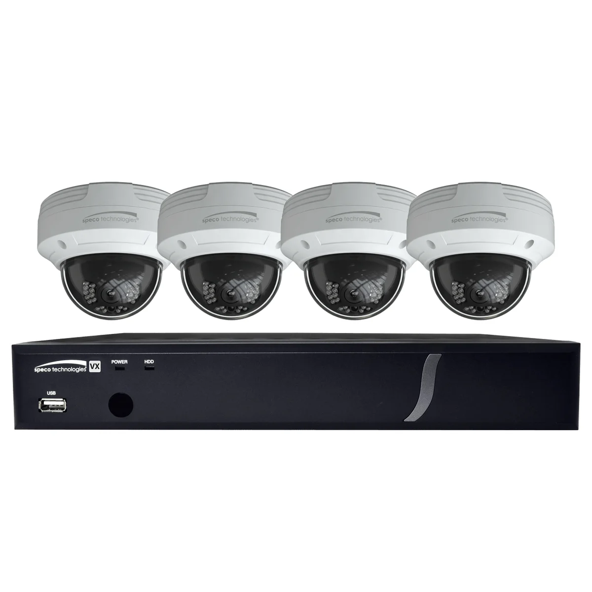 Speco Technologies ZIPT84D2 8CH HD-TVI DVR, 1080p, 120fps, 2TB w/ 4 Outdoor IR Dome Cameras 2.8mm lens, White