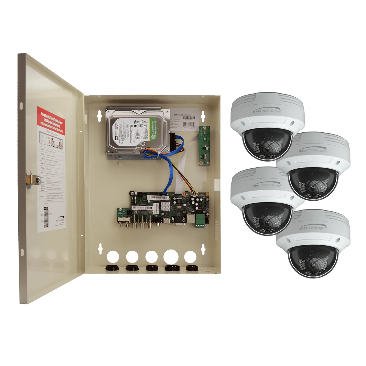 Speco Technologies ZIPTW4D1 4CH HD-TVI WALL MT DVR, 1080p, 60fps, 1TB w/ 4 Outdoor IR Dome Cameras 2.8mm lens, White